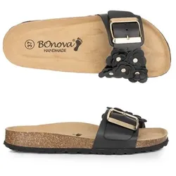 BONOVA Damen-Pantolette Blumen-Detail verstellbarer Riemen Super-Soft-Fußbett