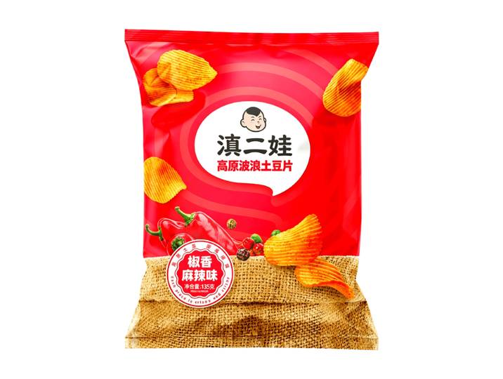 Dianerwa Chips de pommes de terre ondulées fraîchement coupées, saveur épicée et malá, 135 g