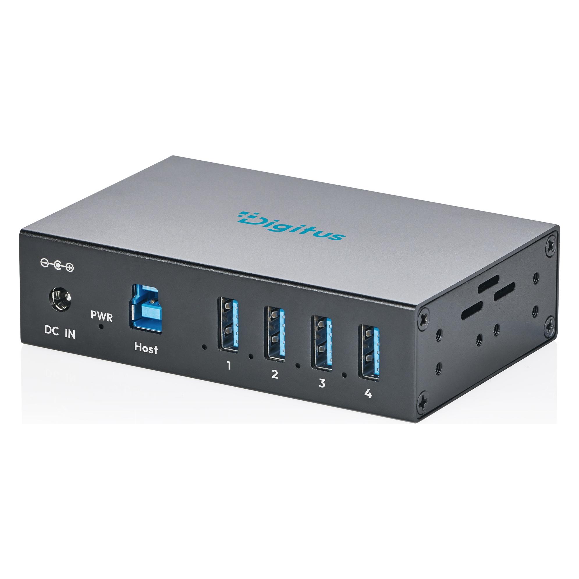 Digitus USB 3.2 Gen 1 industrieller Hub, 4-Port 4x USB-A, 5 Gbit/s, schwarz (USB-A, 4 Ports) (DA-70260)