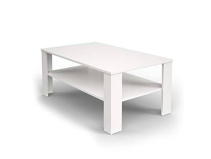Vicco Table Basse\, Blanc\, 100x60cm avec compartiment ouvert pour le rangement des magazines