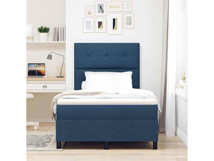 KTHLBRH Boxspringbett mit Kopfteil Blau 120 x 200 cm Struktur aus Holz und massiver Kiefer, atmungsaktiver Stoff, mittelfeste Matratze