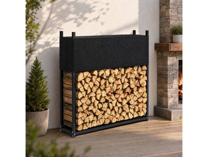 Outsunny Étagère à Bûches Acier Noir 250kg Housse Extérieur