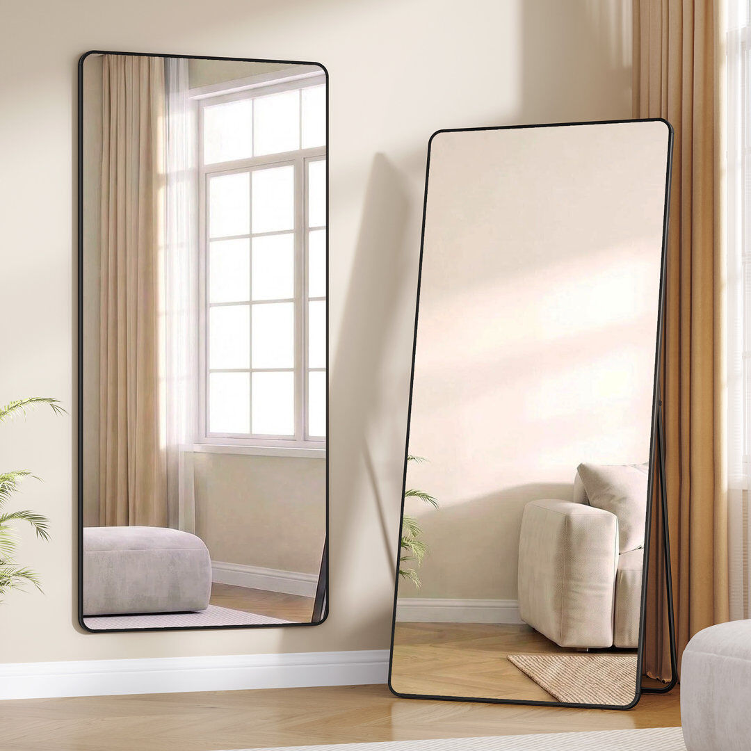 Rebrilliant Aluminium Rectangle Freestanding and Wall Full Length Mirror Black 170L x 76W cm