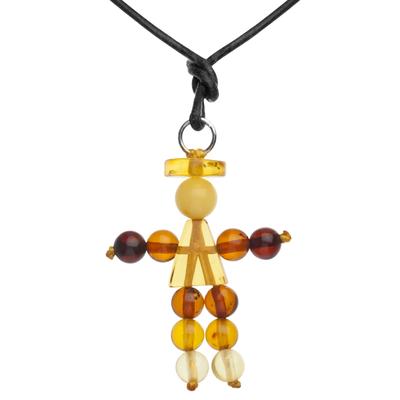 Kette mit Anhänger OSTSEE-SCHMUCK "- Bernsteinmännchen - Lederband - Bernstein -", bunt (mehrfarbig), Schmuck_Sets, Damen, Bernstein