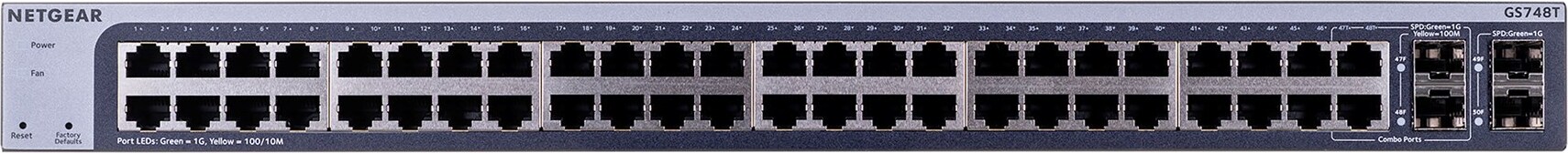NETGEAR GS748T, Managed, L2/L3/L4, Gigabit Ethernet (10/100/1000), Vollduplex, Rack-Einbau