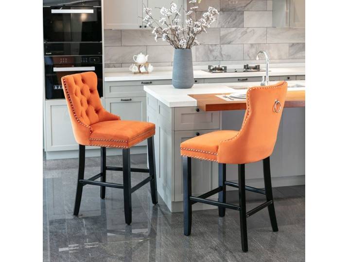 Chaise de bureau Et Chrome Nailhead Trim Chaises de bar de style de loisirs Tabourets de bar Ensemble de 2 (Orange) Orange