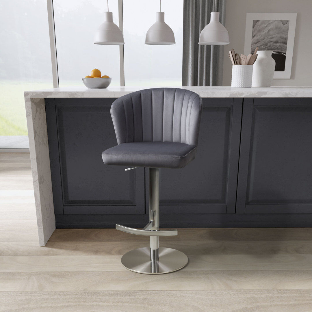 Canora Grey Aymar Upholstered Adjustable Height Bar Stool with Stainless Steel Frame Grey 53cm W X 52cm D