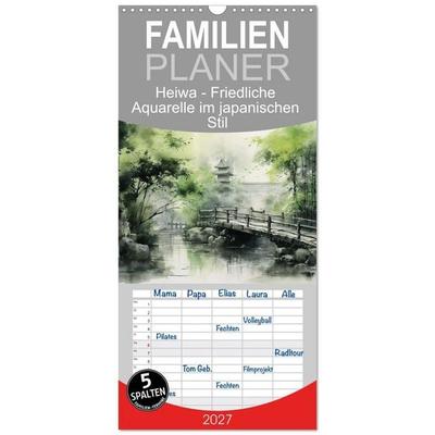 Familienplaner 2027 - Heiwa - Friedliche Aquarelle im japanischen Stil mit 5 Spalten (Wandkalender, 21 x 45 cm) CALVENDO