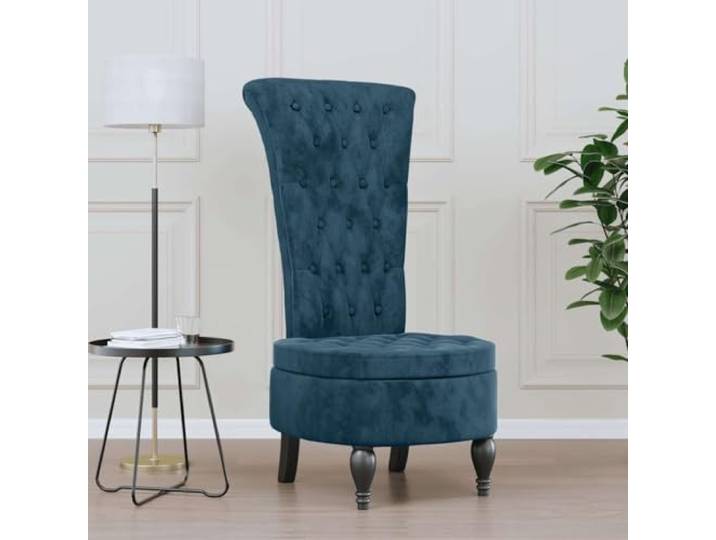 KFPOERTFGD Polsterstuhl mit Hoher Rückenlehne, Samt Stuhl in Blau mit Knopfheftung, Bequemer Wohnzimmerstuhl, 56 x 72,5 x 108 cm