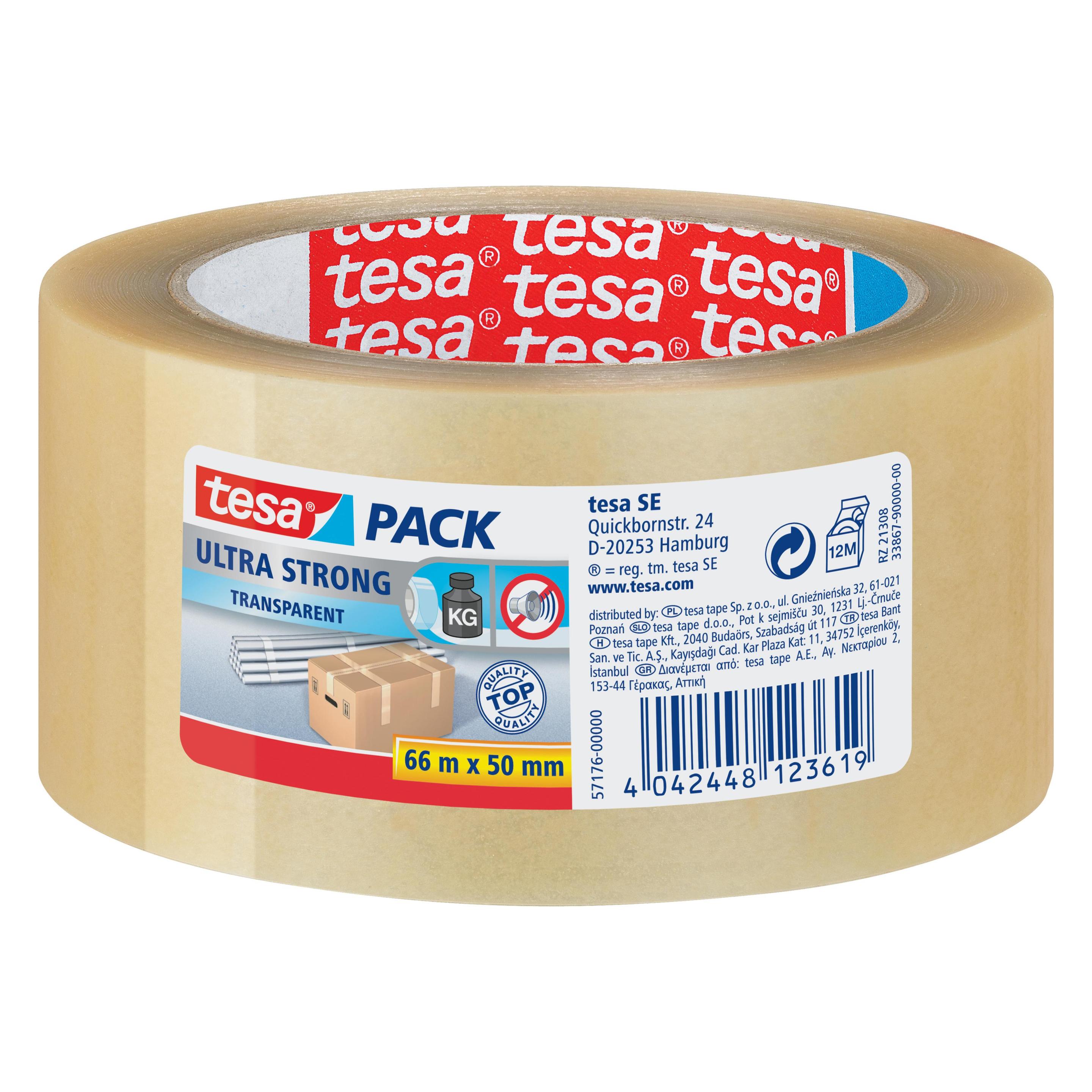 tesa tesapack ULTRA STRONG Paketklebeband - PVC Packband für festes Verpacken und sicheres Bündeln (50 mm) (57176-00000-08)