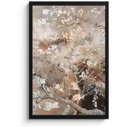 POSTER MIT RAHMEN Mandelblüte - Kunst - Van Gogh - Beige - Abstrakt Bilder mit Rahmen 40x60 cm