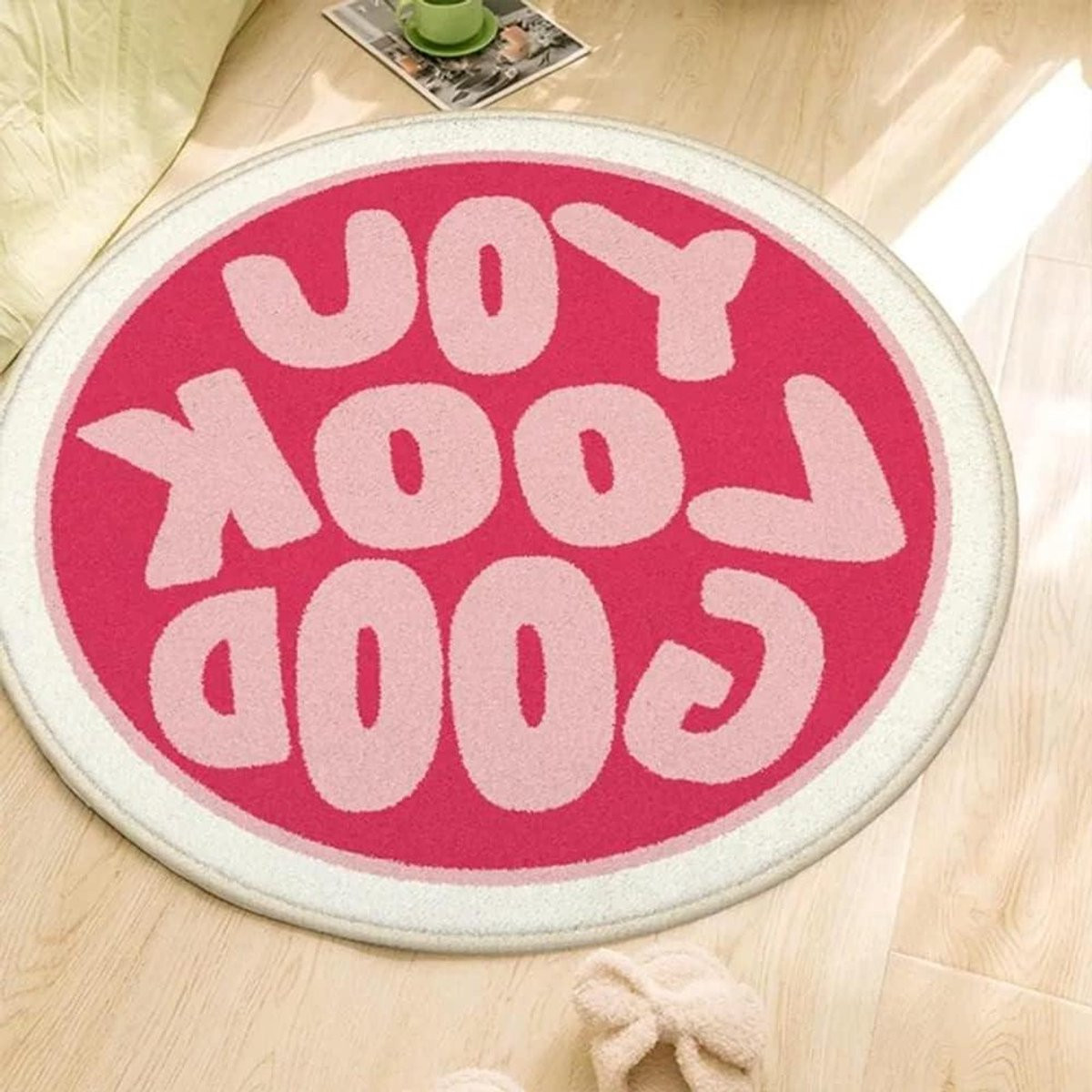 Rond badmat tapijt van zachte microvezel voor badkamer decoratie - Roze - Diameter: 80 cm