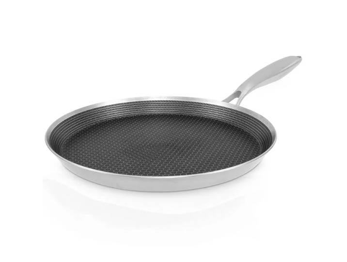 Crêpière antiadhésive en acier inoxydable avec poignée ergonomique, compatible induction, pour dosas, pancakes et tortillas