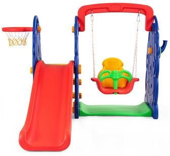 Costway 3-in-1 Junior Children Freestanding Design Climber Slide Swing Seat Basketball Hoop