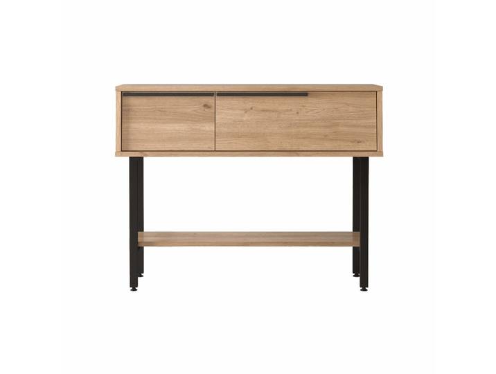 Console avec 2 portes en aggloméré et fer couleur chêne et gris