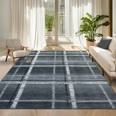 Garvee Modern Distressed Linear Plaid Area Rug