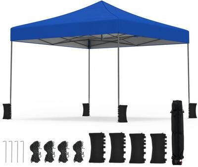 Costway 9.5 x 9.5 Feet Pop up Canopy Tent with Adjustable Heights-Blue