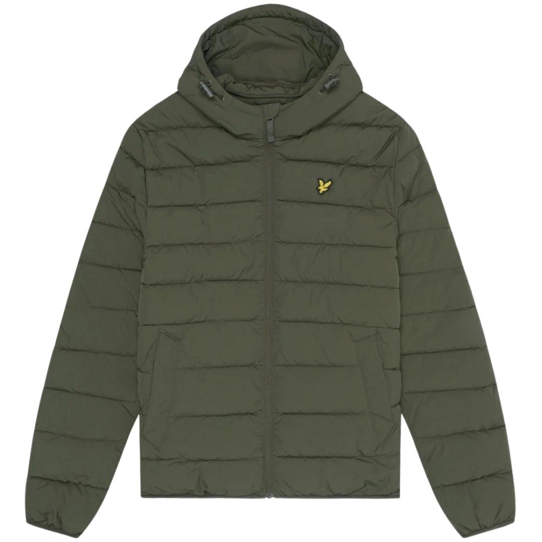 Olijfgroen pufferjack met capuchon van Lyle & Scott met logo en logo