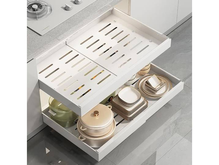 Tiroir Coulissant Cuisine Tiroir Télescopique Organisateurs D'armoire Coulissants 31.5~48cm L * 42 cm P *7.5cm H (1 pièce Blanc)
