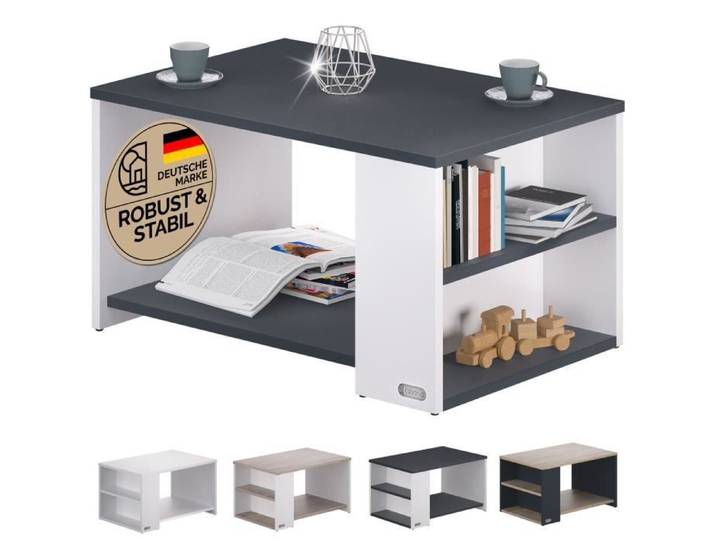 CASARIA® Table basse rectangulaire blanc noir 90x59x48 cm Table de salon 50kg Table basse moderne design avec rangement