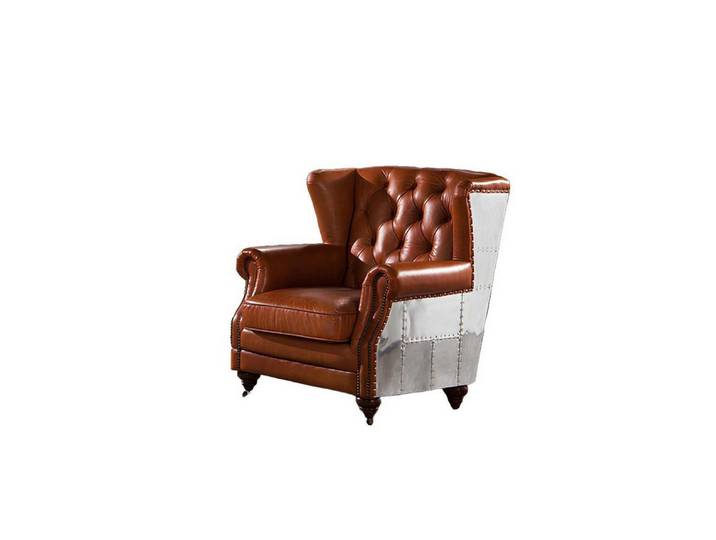 Xlmoebel Chesterfield-Sessel Vintage-Zigarren Leder Chesterfield Sessel aus echtem in Cigar-Farbe (1-St., Ohrensessel), Hergestellt in Europa