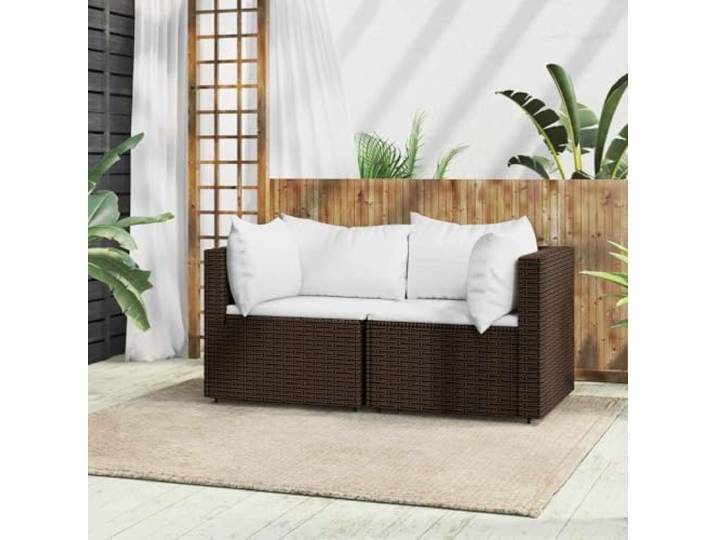 YUOTYRKTEJRSG Wetterfestes Polyrattan Modernes Design Eckbank 2 STK Braun Garten-Ecksofas mit Kissen 2 Stk. Braun Poly Rattan, wetterfest, modern, stabil, für Balkon und Terrasse