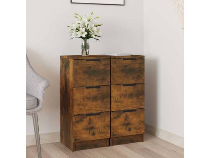 RJPLMFV Sideboard, 2 Stück, rauchfarbene Eiche, 30 x 30 x 70 cm, Holz 3 Schubladen, seitliche Aufbewahrung, robuste Oberseite, inklusive Wandbefestigung, einfache Montage