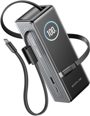 EcoFlow RAPID Powerbank (25 000 mAh, 170 W) 2×100 W câble USB-C intégré – Argent