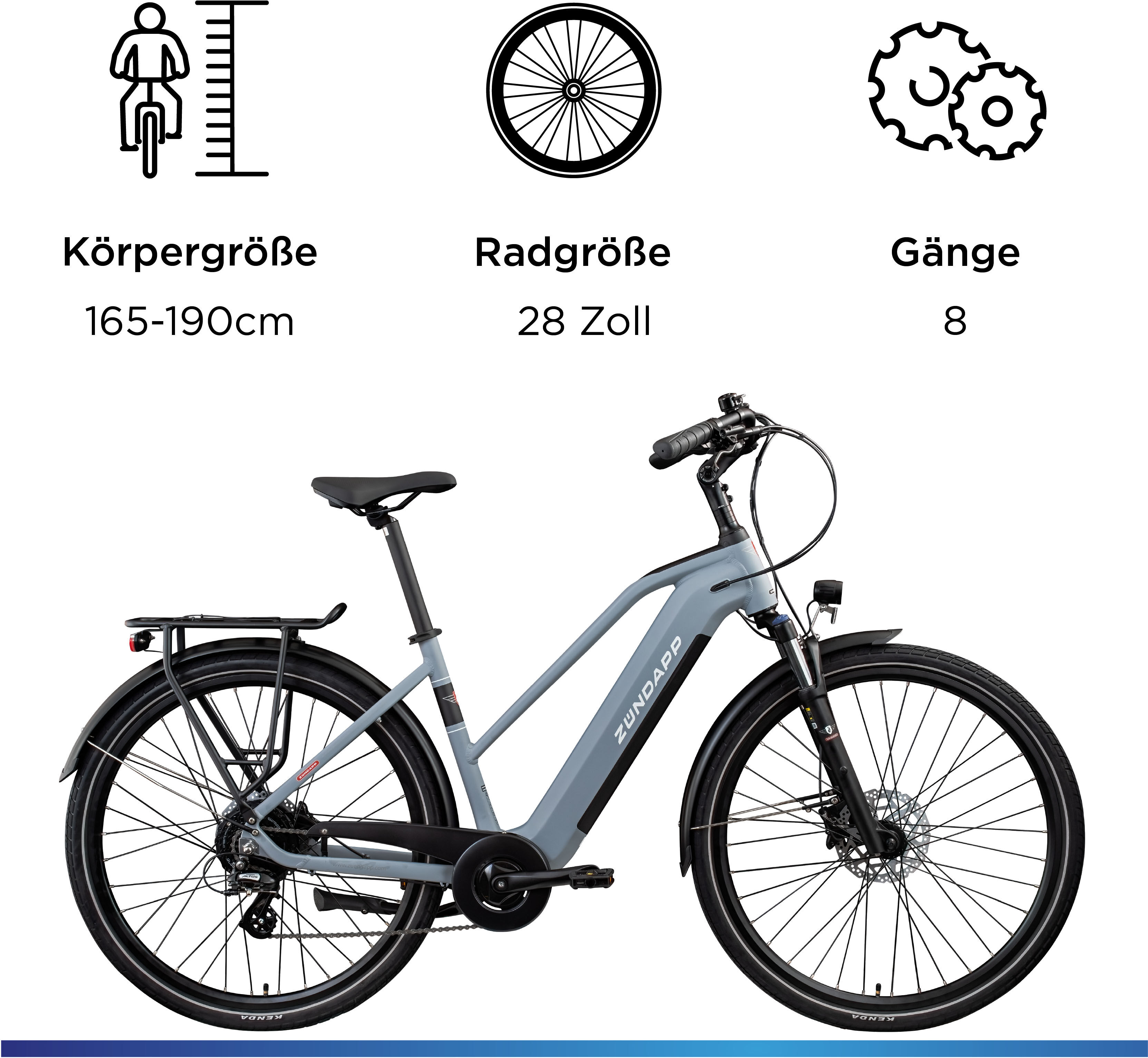 E-Bike ZÜNDAPP "Z810" Gr. 50, grau, Elektrofahrräder, Damen, 50cm, 28 Zoll (71,12cm), Pedelec, Elektrofahrrad für Damen
