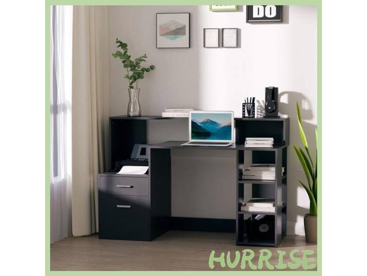 Cocosity Bureau Informatique Avec 2 Tiroirs Bureau Avec Rangement 137 X 55 X 92 Cm Étagères Ouvertes Et Tablette D'Imprimante