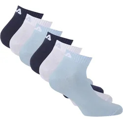 FILA Unisex Quarter Socken, 6er Pack - Kurzsocken, Training, Sport, Logo (2x 3 Paar) Sky / 43-46