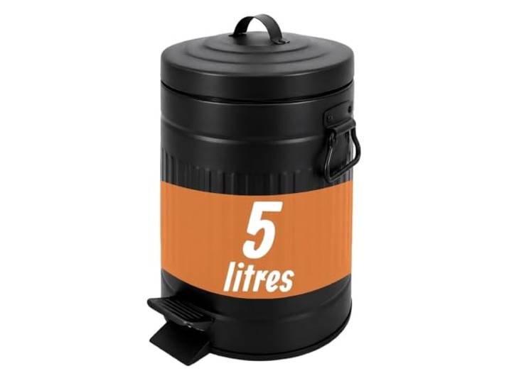 Relaxdays poubelle cosmétique\, 5 l\, fermeture amortie\, noire Seau intérieur amovible\, métal\, poubelle de salle de bain avec couvercle\, design rétro