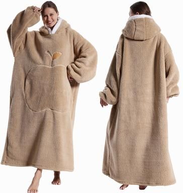 Handpicked Choices Ultra Soft Wearable Blanket Hoodie With Full Sleeves For Men And Women Cozy Oversize Flannel Throw khaki 1pcs