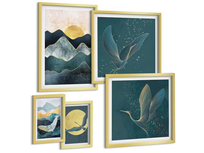 Tulup Bilder SET 5er Set - 50x50 cm & 20x30 cm & 40x60 cm Goldrahmen - Familie, Liebe, Wärme, Zuhause, Goldfarben, Kunststoff, Rechteckig, 40x60 cm, gerahmt, Bilder & Rahmen, Bilder