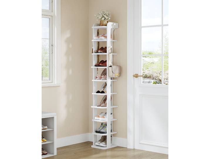 Étagère à chaussures, étagère à chaussures mince à 10 niveaux, organisateur de chaussures en bois avec crochets, réglable, peu encombrant, adapté à l'entrée
