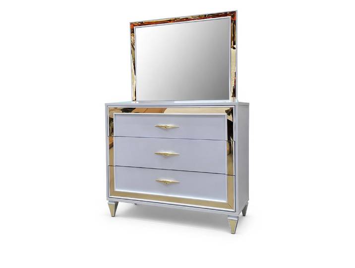 JVmoebel Kommode Weiße Kommode mit Spiegel aus Holz und Edelstahl-Elementen (2 St., Kommode+Spiegel), Made in Europa