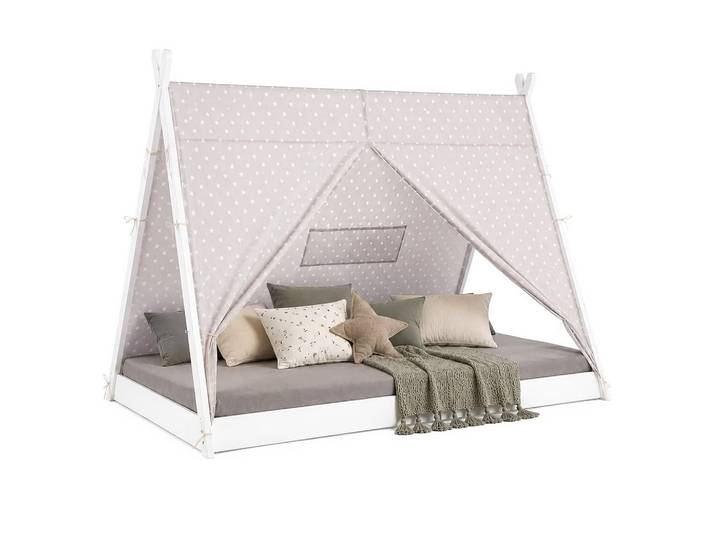 Homestyle4u Kinderbett 90/200 cm Tipi weiß, Weiß, Holz, 208x132x105 cm, Babymöbel & Kindermöbel, Kinderzimmer & Jugendzimmer, Kinderbetten, Spielbetten