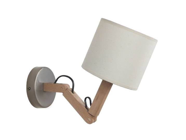 Applique métal bois naturel abat-jour écru
