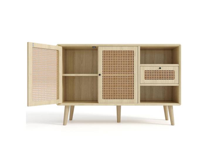 Modfu Kommode Sideboard aus MDF 120x40x80cm in Eiche mit Schublade & Magnettüren, Eichefarben, Rechteckig, 120x80x40 cm, Kleinmöbel, Kommoden, Kommoden