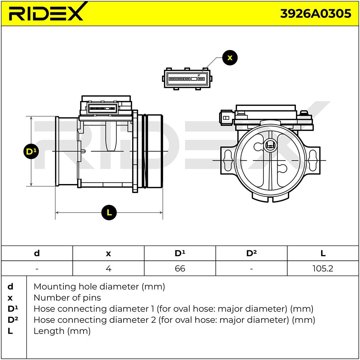 RIDEX 3926A0305 Mass air flow sensor