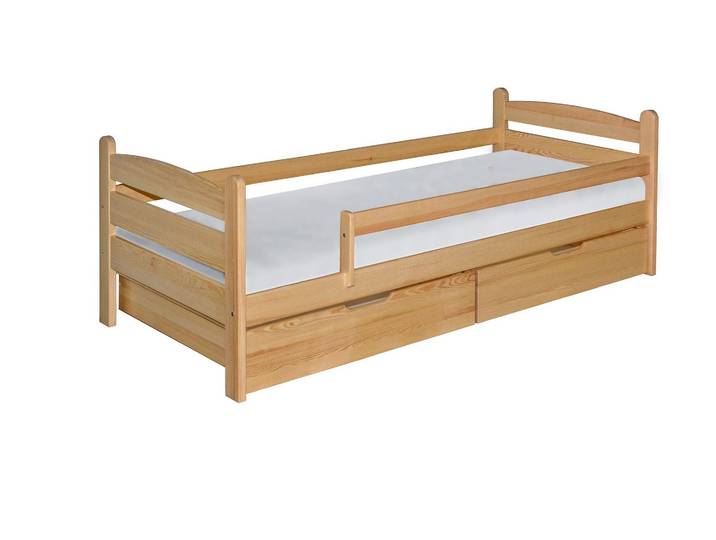 Masseno Kinderbett MARIS 90x200 cm mit Schublade, Rausfallschutz, Einzelbett für Mädchen und Jungs, Kieferfarben