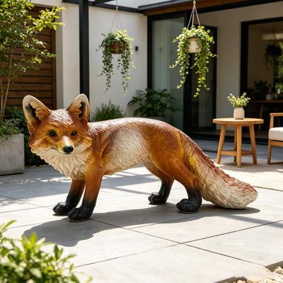 Kodotan sofa "19.69"" Long Realistic Red Fox Figurine, 9.25"" High Resin Wildlife Statue, Outdoor Garden Sculpture"