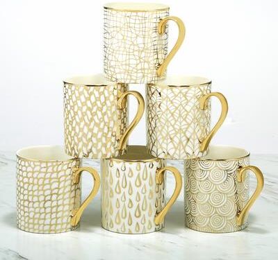 Certified International Mosaic Gold Plated Mugs, Set of 6