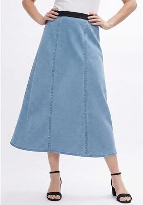 Plus Size Women's Stretch Denim Jegging Skirt by Jessica London in Light Wash (Size 12) Flared Stretch Denim w/ Vertical Seams