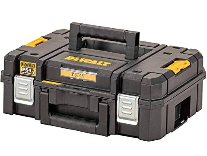DeWalt Coffret TSTAK Petite Contenance DWST83345-1 - IP54 - Poignée de Transport Avant et Supérieur - Insert en Mousse Personnalisable - Emplacement Tag Tool Connect - Capacité de 30 kg Noir/Jaune