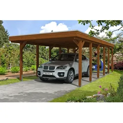 Carport Friesland 397x860cm, nussbaum, ALU-Dacheindeckung, inkl. Anker Holzcarport