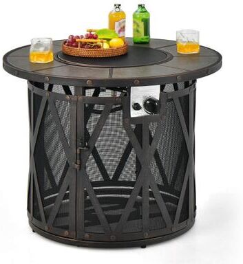 Costway 32 Inch 30000BTU Fire Pit Table with Fire Glasses and PVC Cover