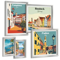 BILDER SET 5er Set - 50x50 cm & 20x30 cm & 40x60 cm Silberner Rahmen - Architektur der Küstenstädte
