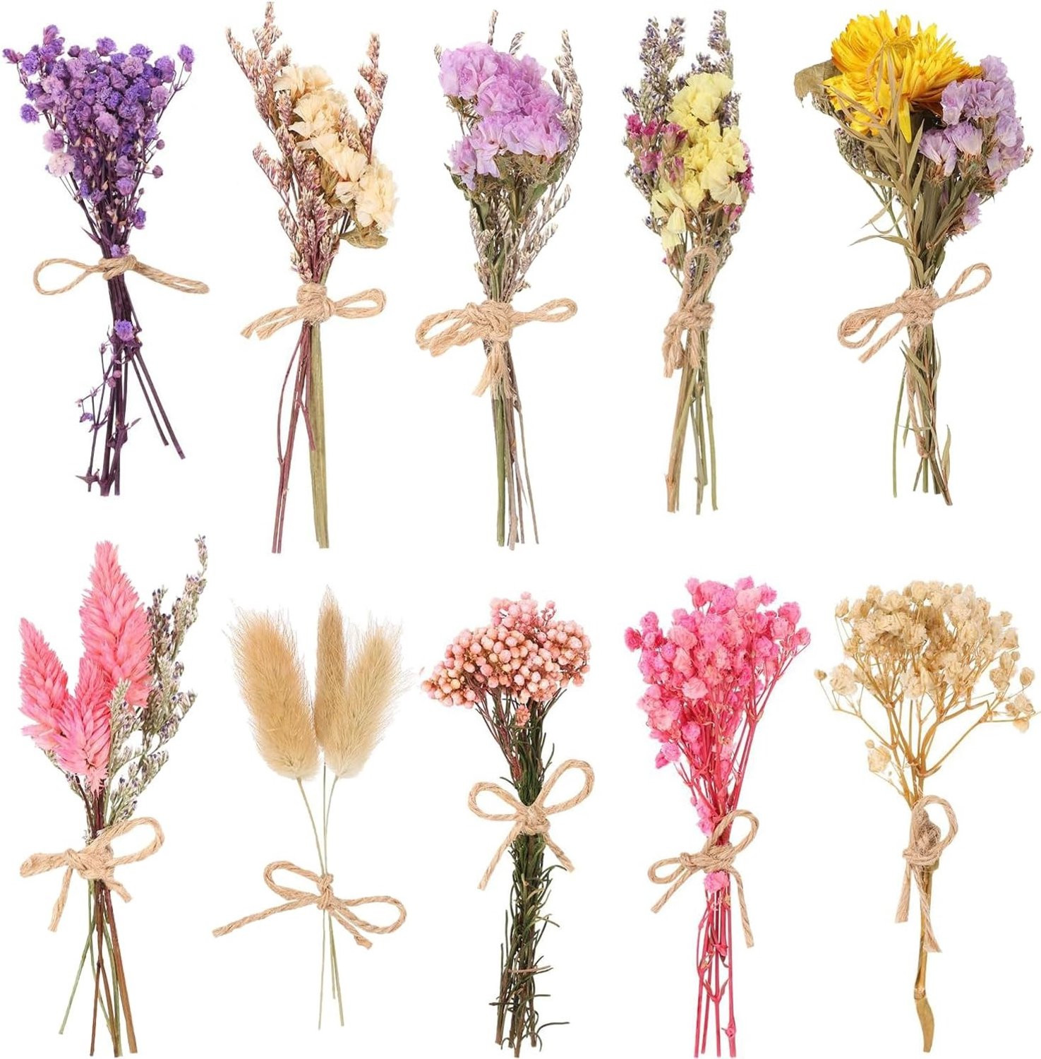Droogbloemen Boeket Mini met Gypsophila, 10 Bundels, Natuurlijke Boho Decoratie