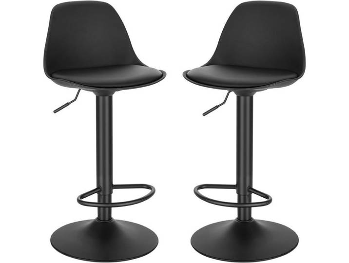 EUGAD Lot de 2 Tabourets de Bar Hauteur Réglable et Pivotant Cuir Synthétique Noir